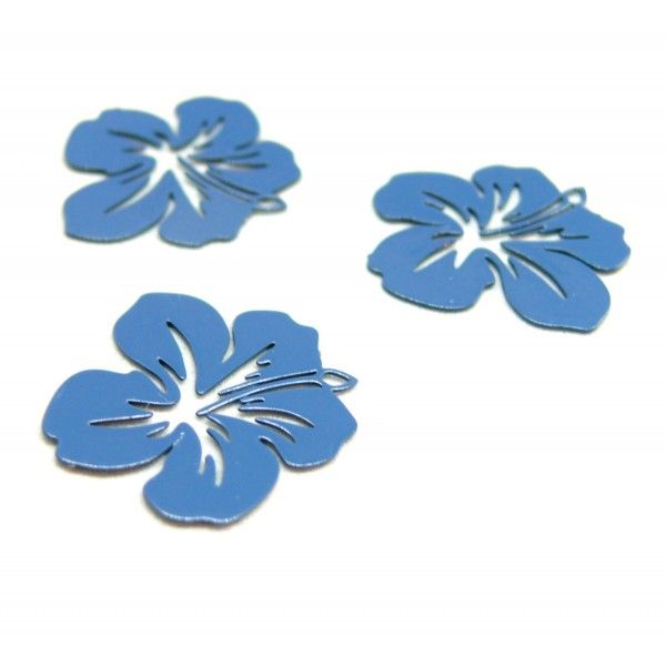 AE11556 Lot de 4 Estampes pendentif filigrane Fleur d' Hibiscus 20 mm Bleu Pétrole