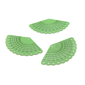 AE114460 Lot de 4 Estampes pendentif filigrane Eventail Flamenco Vert Kaki 22 par 39mm