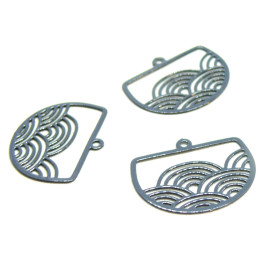 Estampes - pendentif filigrane Geométrique - Vague - Japonisant  22 par 18mm - métal coloris Gris