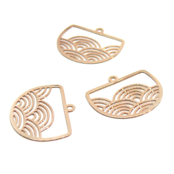Estampes - pendentif filigrane Geométrique - Vague - Japonisant  22 par 18mm - métal coloris Or Rose