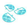 AE1112364 Lot de 4 Estampes - pendentif filigrane Geométrique - Vague - Japonisant  22 par 18mm - coloris Bleu Turquoise