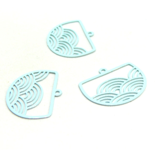 Estampes - pendentif filigrane Geométrique - Vague - Japonisant  22 par 18mm - coloris Bleu Turquoise