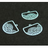 Estampes - pendentif filigrane Geométrique - Vague - Japonisant  22 par 18mm - coloris Bleu Turquoise
