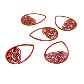Estampes - pendentif filigrane Goutte - Vague - Japonisant 20 par 15mm - coloris Rouge