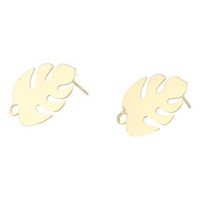 Boucle d'oreille - Puce - Feuille de Monstera - avec attache - metal - finition Or Gold Filled 18KT - avec embouts plastique