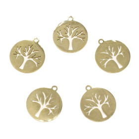 BU11191018164902 PAX 1 Pendentif - Arbre dans Médaillon 17.5mm  - en Acier Inoxydable 304 - coloris Doré