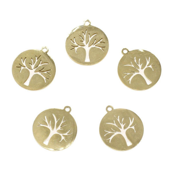 BU11191018164902 PAX 1 Pendentif - Arbre dans Médaillon 17.5mm  - en Acier Inoxydable 304 - coloris Doré