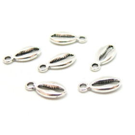 Pendentifs Coquillage Grain de café Cauri 13mm métal couleur Argent Antique