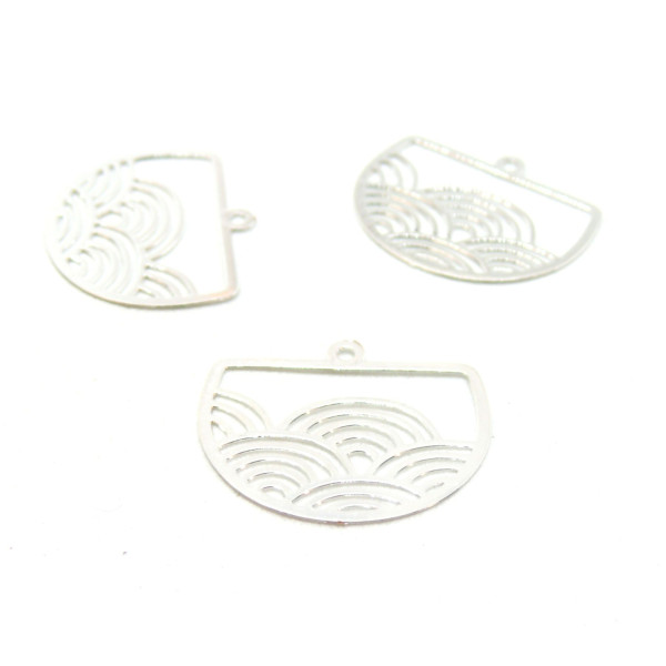 Estampes pendentif filigrane Geométrique Vague Japonisant  22 par 18mm métal coloirs Argent Vif