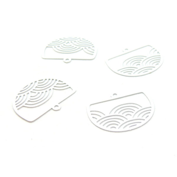 Estampes pendentif filigrane Geométrique Vague Japonisant  22 par 18mm métal coloris Blanc
