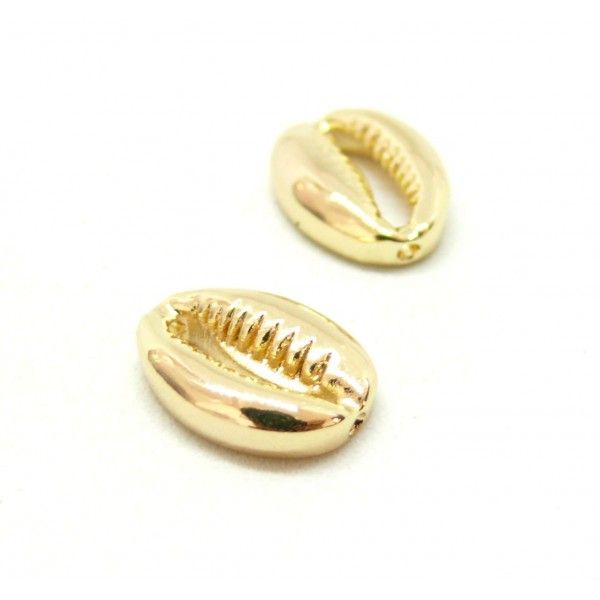 PS110148485 PAX 2 pendentifs - slides - Intercalaires - coquillage - Cauri 15mm - cuivre plaqué OR Gold Filled 18KT