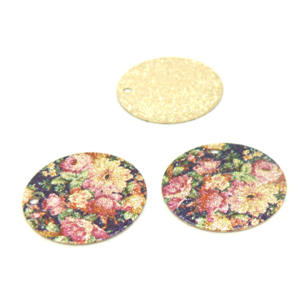 pendentifs breloques stardust Ronde 20mm Motifs Fleurs Cuivre Coloris Doré