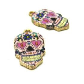 2 pendentifs CRANE SQUELETTE TETE DE MORT POP ART metal couleur DORE ( S1167160 )