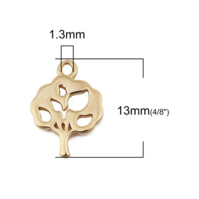 PS110119955 PAX 2 pendentifs - Arbre à Feuille - 13mm - cuivre plaqué OR Gold Filled 18KT