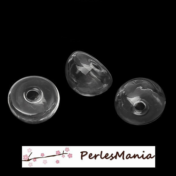 PAX 5 globes boule cabochon creux à remplir EPAIS  en verre 21 mm par 14 mm S1168336 