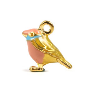 Pendentifs,  résiné émaillé,  Oiseau 3D  17 par 14 mm, base DORE