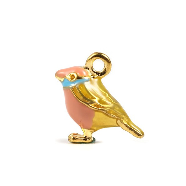 Pendentifs,  résiné émaillé,  Oiseau 3D  17 par 14 mm, base DORE