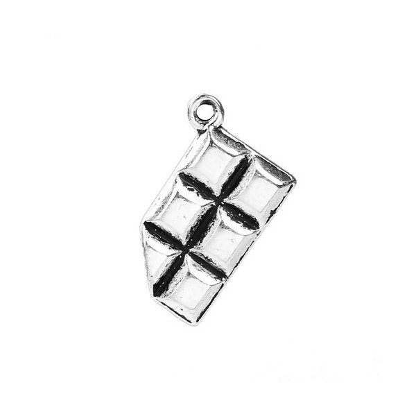 Pendentifs - Breloques tablette de chocolat - Love Chocolate - métal couleur Argent Antique