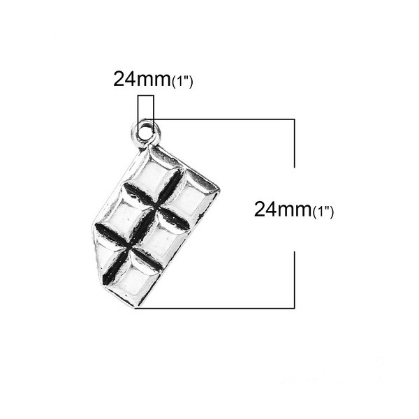 Pendentifs - Breloques tablette de chocolat - Love Chocolate - métal couleur Argent Antique