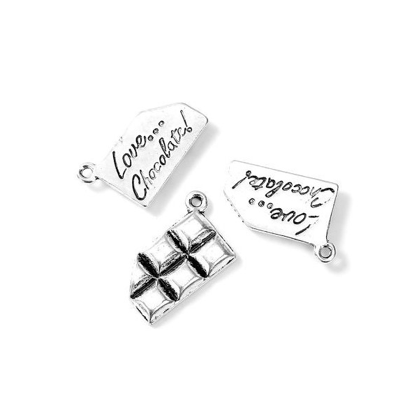 Pendentifs - Breloques tablette de chocolat - Love Chocolate - métal couleur Argent Antique