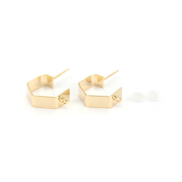 Boucle d'oreille - Puce - Forme Geométrique- avec attache - Cuivre - finition Or Gold Filled 18KT - avec embouts plastique