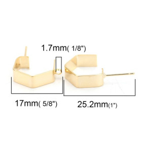 Boucle d'oreille - Puce - Forme Geométrique- avec attache - Cuivre - finition Or Gold Filled 18KT - avec embouts plastique