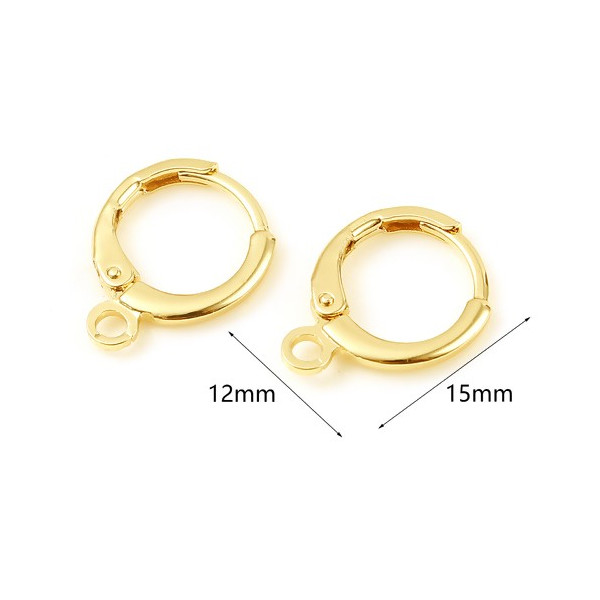 Boucles d'oreille - Dormeuses - Ronde avec attache 15 par 11 mm - Cuivre - Plaqué Or Gold 18KT