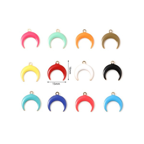 pendentifs style émaillé - Croissant - Lune - Corne - Boho Chic - 16 mm metal couleur Doré