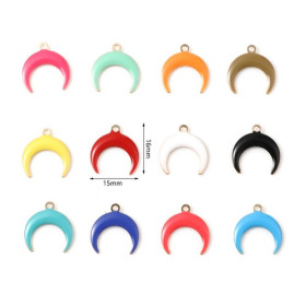 PS11733871 PAX 4 pendentifs style émaillé - Croissant - Lune - Corne - Boho Chic - 16 mm metal couleur Doré
