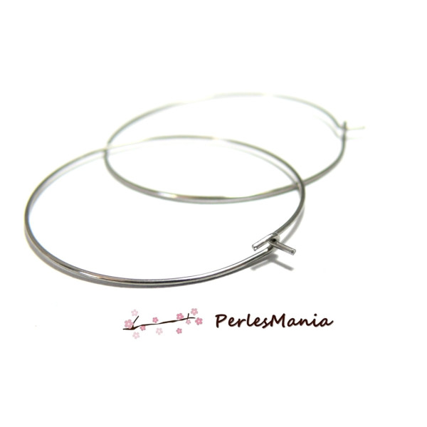 50 supports de boucle d'oreilles  créoles  Qualité Laiton 30mm Argent platine H6711 