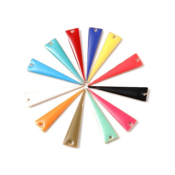 PS11733907 PAX 4 pendentifs style émaillé - Triangle long  et fin - 28 par 7 mm metal couleur Doré