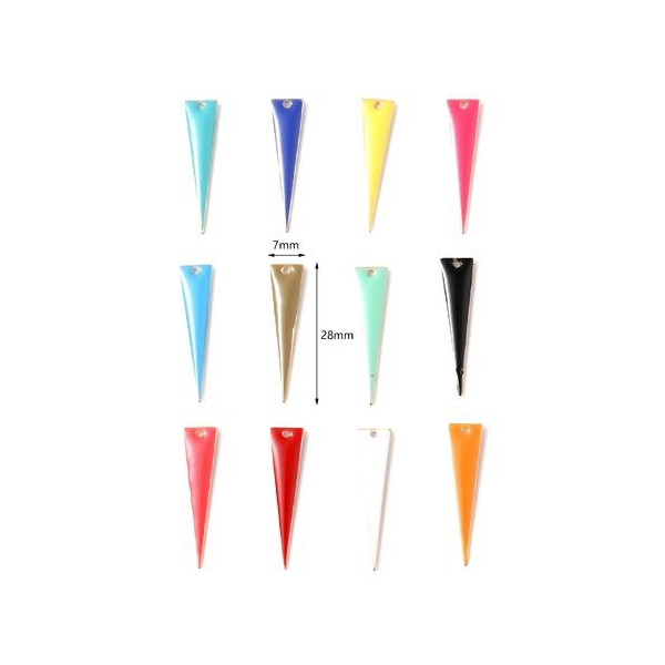 PS11733907 PAX 4 pendentifs style émaillé - Triangle long  et fin - 28 par 7 mm metal couleur Doré