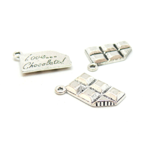 Pendentifs - Breloques tablette de chocolat - Love Chocolate - métal couleur Argent Antique