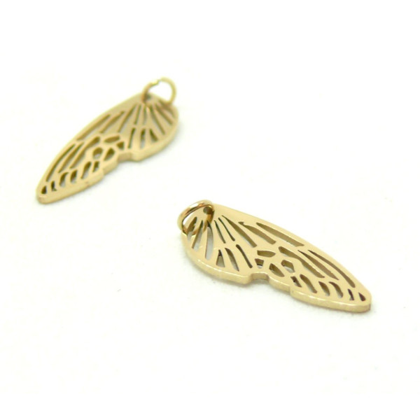 KOLA1218 PAX 1 Pendentif  Ailes de libellule ajourée 15 mm en Acier Inoxydable Coloris Doré pour bijoux raffinés