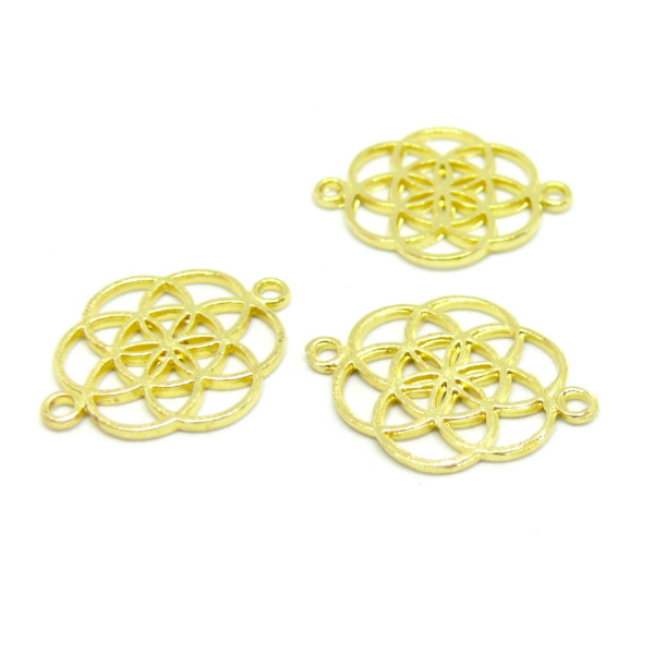 PS110114284 PAX 10 Pendentifs Fleurs de Vie , Mandala 25mm métal coloris Doré 