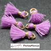 10 MINI pompons breloque passementière avec fil d'or et anneau 10mm VIOLET CLAIR