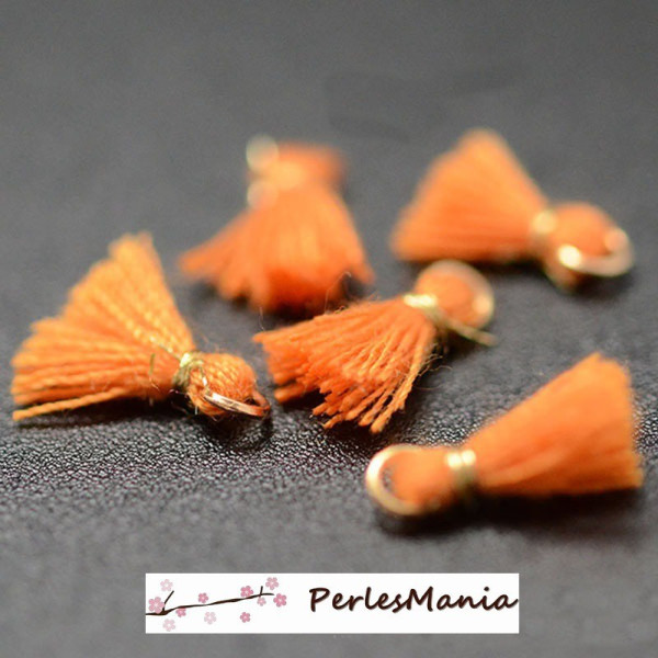 Pompons breloque passementière avec fil d'or et anneau 10mm
