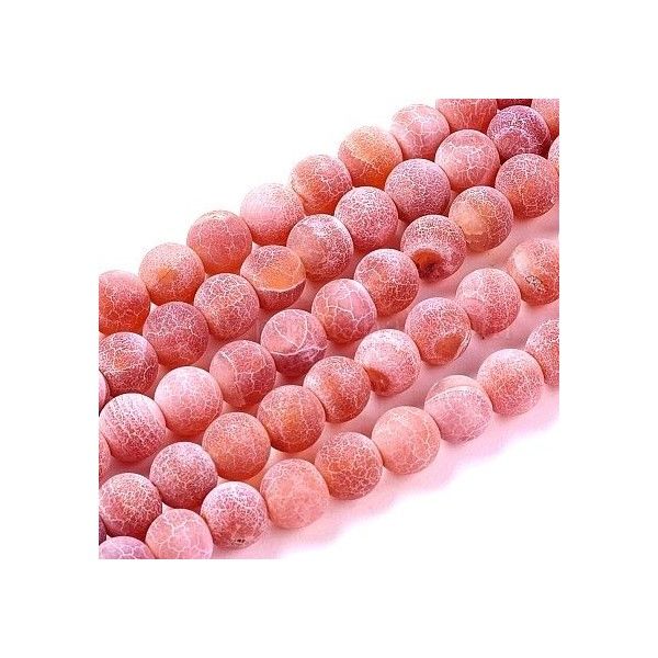 H589 Lot 1 fil d'environ 64 perles rondes -  Agate veine de dragon - Rouge Orange mat givré 6mm - coloris 05