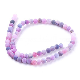 H589 Lot 1 fil d'environ 64 perles rondes -  Agate veine de dragon - Rose Violet mat givré 6mm - coloris 06