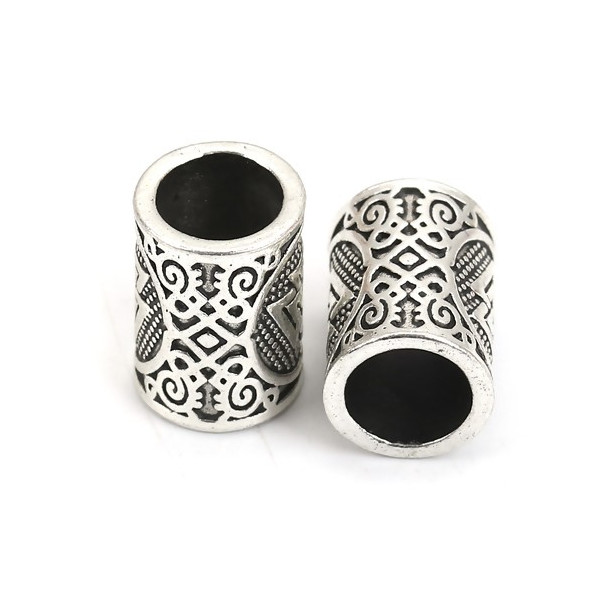 Perles intercalaire,  TUBE Ethnique 15 par 11 mm, métal coloris Argent Platine