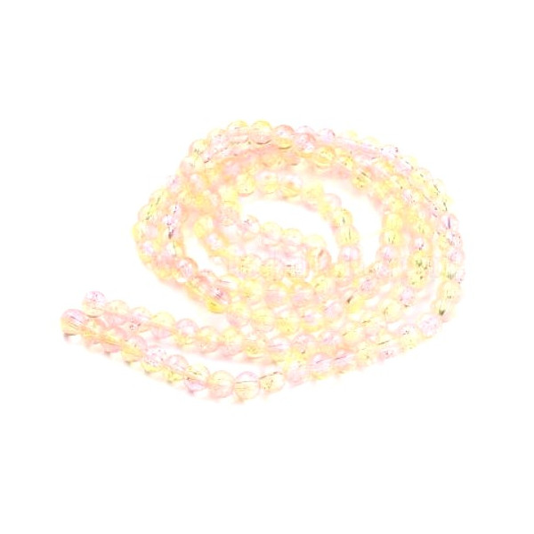 Perles de verre rondes 8 mm craquelé rose et jaune pâle