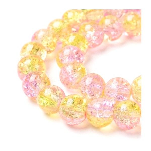 perles de verre - rondes - 8 mm - craquelé - rose et jaune pale