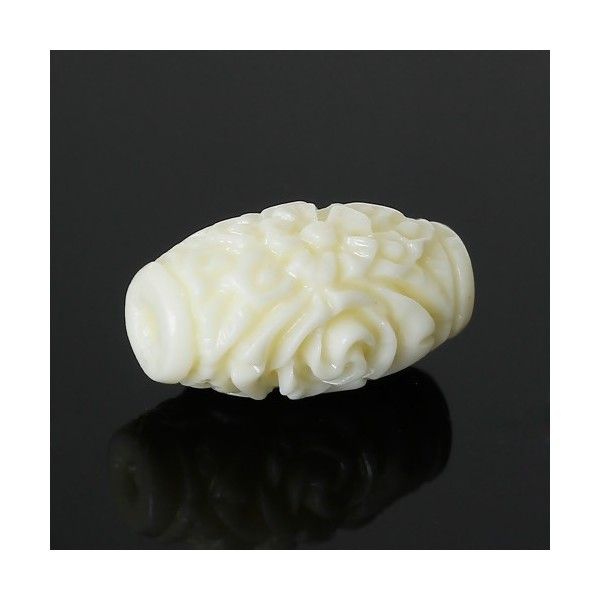 Pendentifs - Tonneau Sculpté - 16 par 9 mm imitation Corail Blanc crème