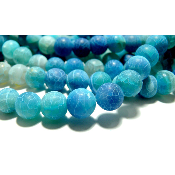 Perles Rondes 8mm – Agate Craquelée Effet Givre Bleu Intense – Coloris 14