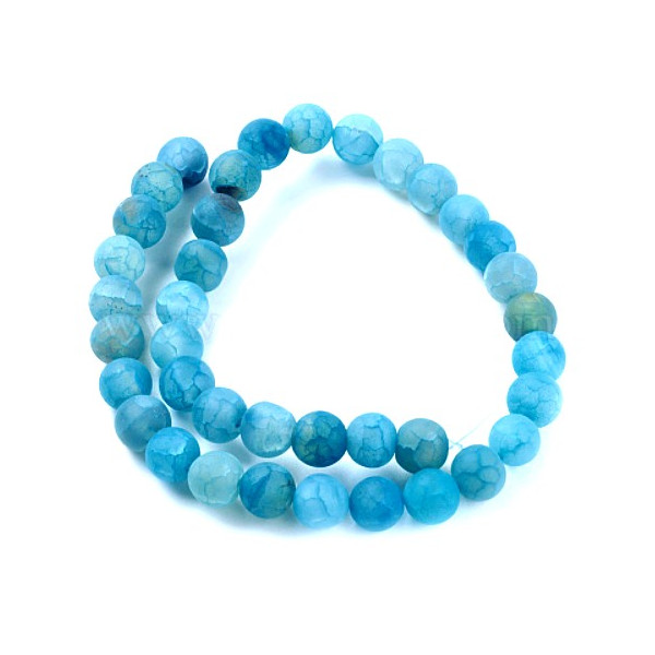 Perles Rondes 8mm – Agate Craquelée Effet Givre Bleu Intense – Coloris 14