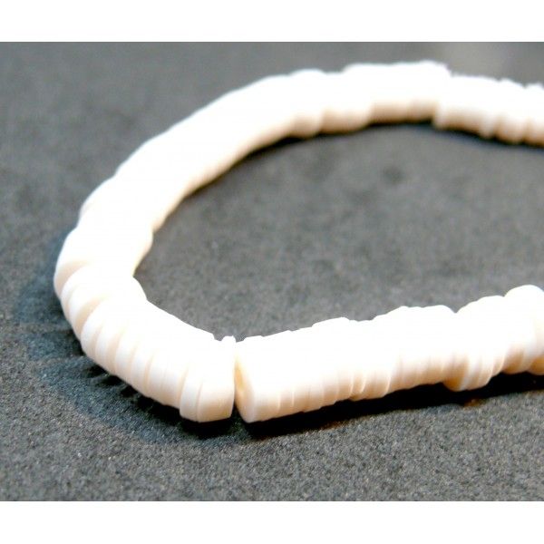 H1126 Lot 1 fil d'environ 380 Perles rondelles Heishi en pâte polymère 6 par 1mm Blanc couleur 37