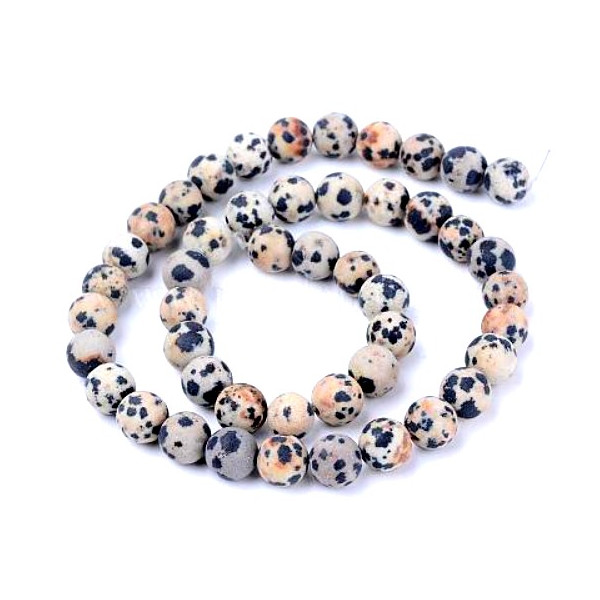 Perles Rondes 6 mm, Jaspe DALMATIEN, effet GIVRE