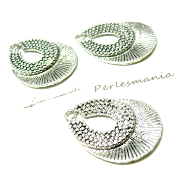 Apprêt 2 pendentifs ethnique goutte P60 viel argent