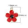 PS110218324 PAX de 4 pendentifs - Fleur 19 mm - style emaille Rouge - metal Doré
