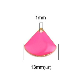 Sequins médaillons émaillés Eventail 13 par 12mm Rose sur une base métal doré